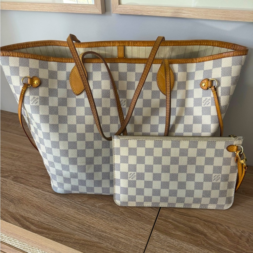 Louis Vuitton Neverfull MM DAMIER AZUR with pouch